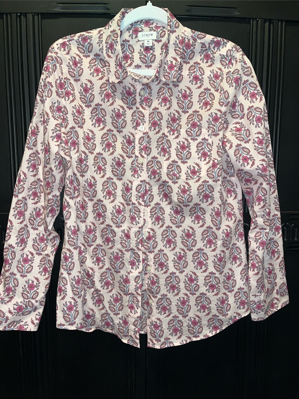 J. Crew Pink and White Floral Button-Down Shirt Medium